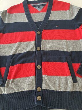 Tommy Hilfiger Men's Striped V-Neck Cardigan Size Large